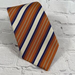 Robert Jensen Dark Orange, Cream, Navy, and Pale Aqua Mogador Stripe Silk Tie
